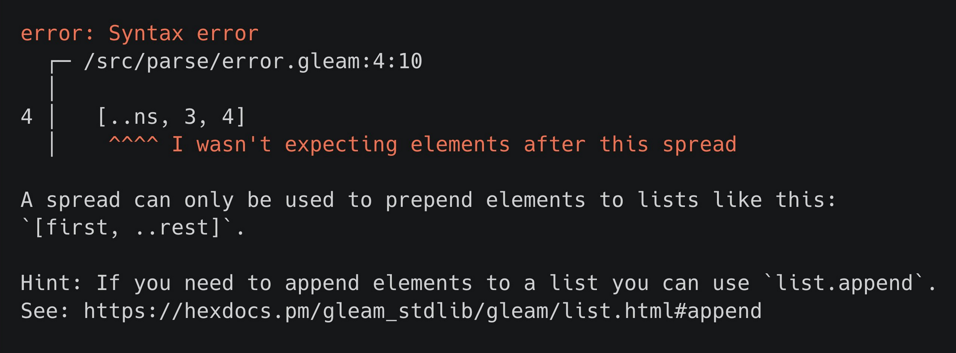 An error explaining why a spread is invalid